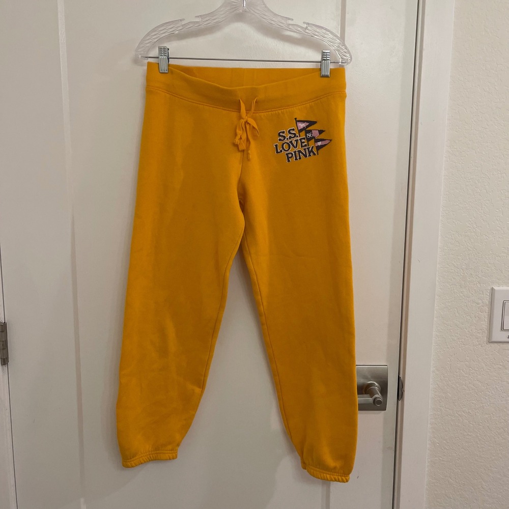 Vintage Y2K Pink 2006 Victorias Secret Gold Sweatpants Joggers Cropped Sporty